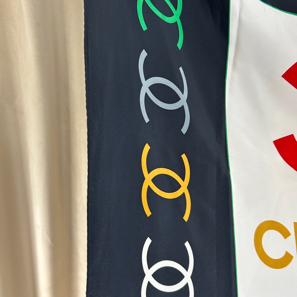 Vintage Chanel Silk Double C Logo Square Scarf - Picture 6 of 8